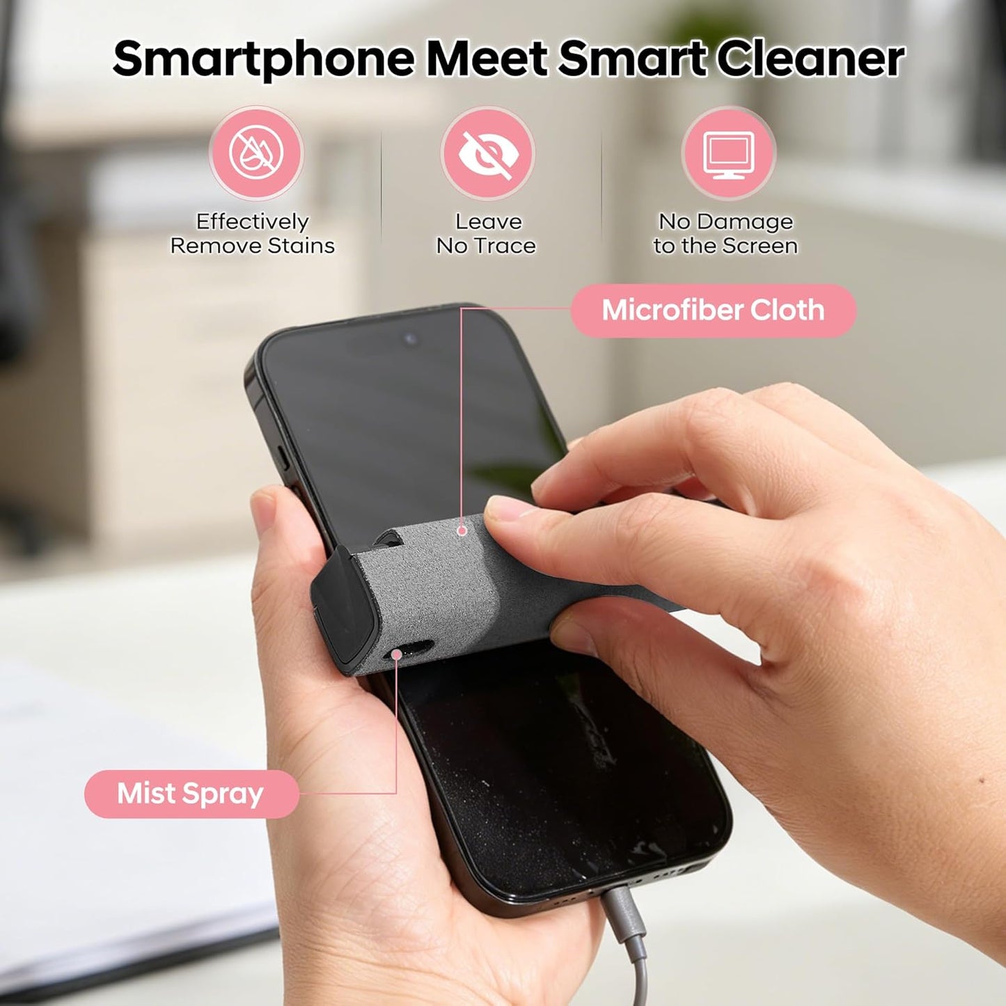 Touchscreen Mist Cleaner, Screen Cleaner, for All Phones, Laptop and Tablet Screens,Two in One Spray and Microfiber Cloth (Grey)