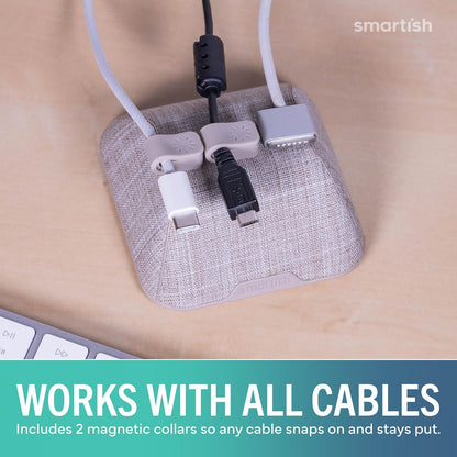 ® Magnetic Cord Holder - Cable Wrangler Organizer with Magnet Clips for Charger Management on Desktop, Nightstand for USB-C + Lightning - Lightly Toasted Beige