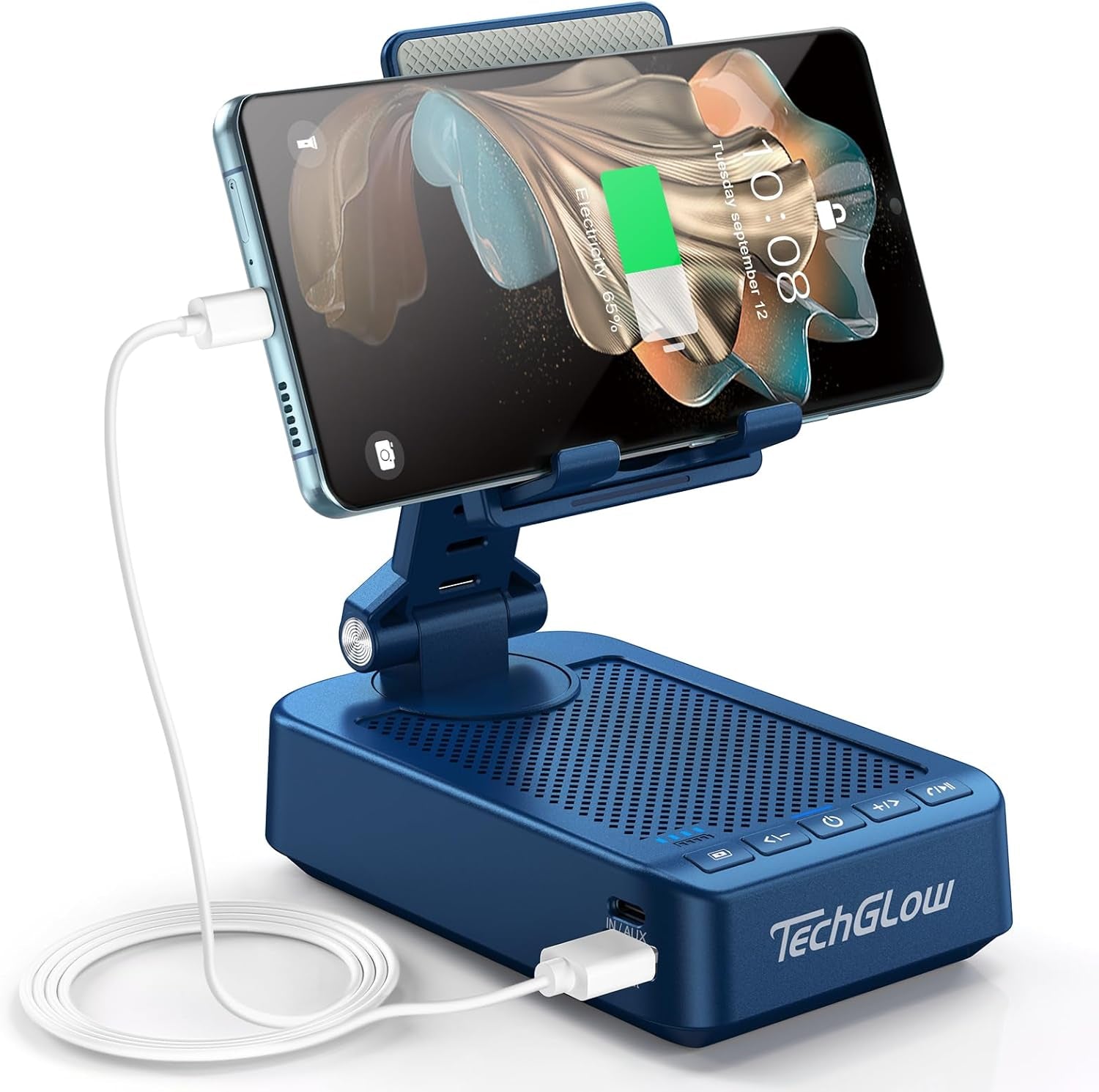 Gifts for Men Women Foldable Cellphone Stand with Bluetooth Speaker and Charging Function 360° Rotatable Phone Stand Birthday Gift Idea for Mom Dad Cool Tech Gifts-Blue