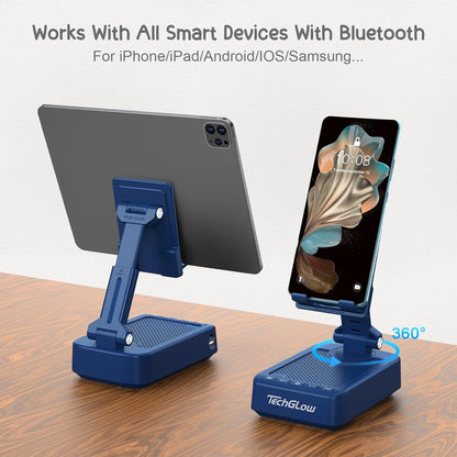 Gifts for Men Women Foldable Cellphone Stand with Bluetooth Speaker and Charging Function 360° Rotatable Phone Stand Birthday Gift Idea for Mom Dad Cool Tech Gifts-Blue