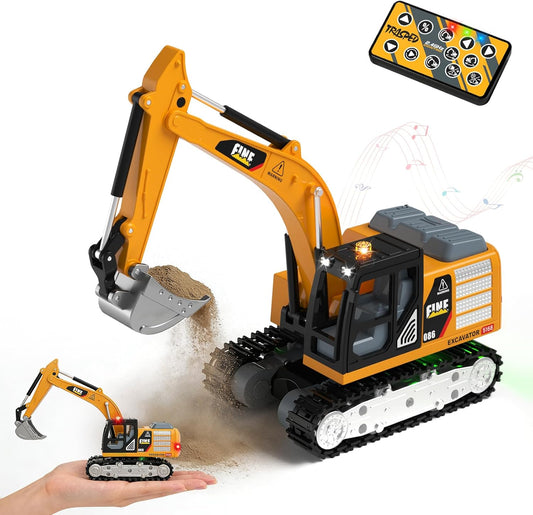 1/64 Remote Control Excavator, Mini Alloy Metal RC Construction Vehicle with Shovel, Type-C Direct Charging RC Excavator, Lights & Sound, Birthday Gift for Boys Girls 3+