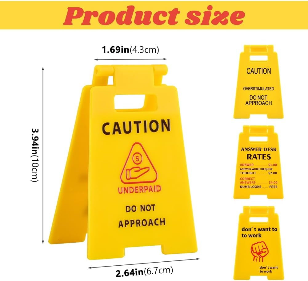 4Pcs Caution Overstimulated Desk Sign, 3D Printed Caution Overstimulated Do Not Approach Signs, Funny Office Warning Sign Desk Decor for Work