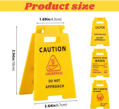 4Pcs Caution Overstimulated Desk Sign, 3D Printed Caution Overstimulated Do Not Approach Signs, Funny Office Warning Sign Desk Decor for Work