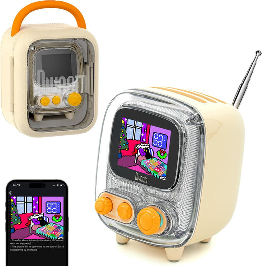 Tiivoo-2 Retro Bluetooth Speaker with FM Radio, Pixel Art Display, Portable Mini Wireless Speaker, Vintage Desk Decor, Cute Room Speaker for Bedroom, Home Office & Gift, Cream