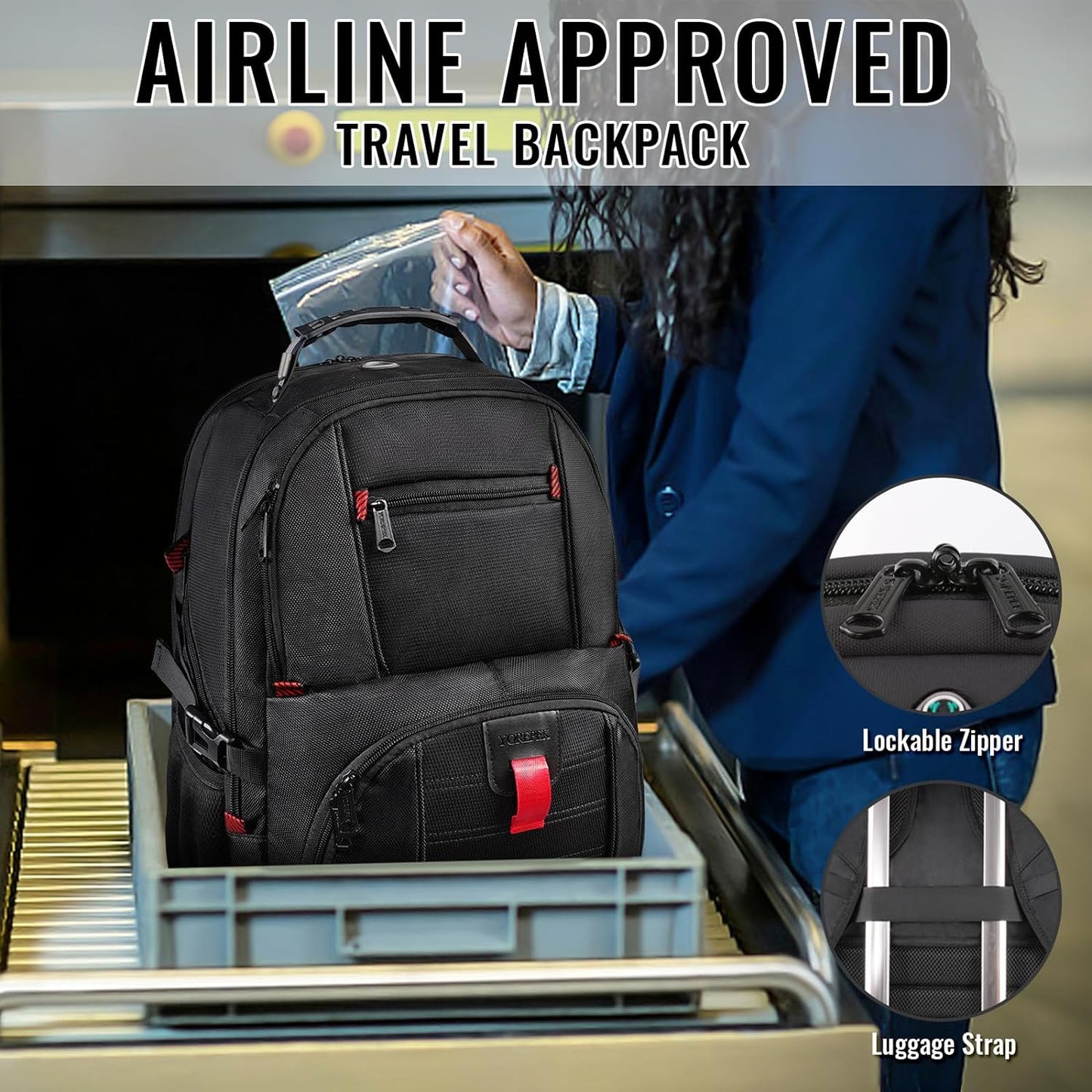 Large Laptop Backpack for Men, Heavy Duty Travel Backpack Carry on Flight Approved, 17 Inch College Work Bookbag, Water Resistant Business Backpack for Men Women, Mochilas Para Hombres