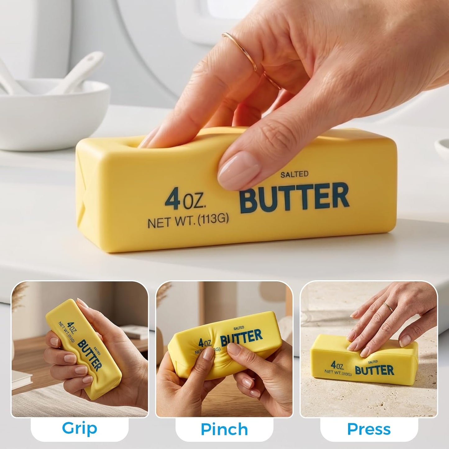 Butter Squishy, Soft Slow Rising Squeeze Toys, Butter Stick Squishy Fidget Toys and Stress Balls Squishies for Office Desk Toys, Party Favors & Birthday Gifts(Yellow)