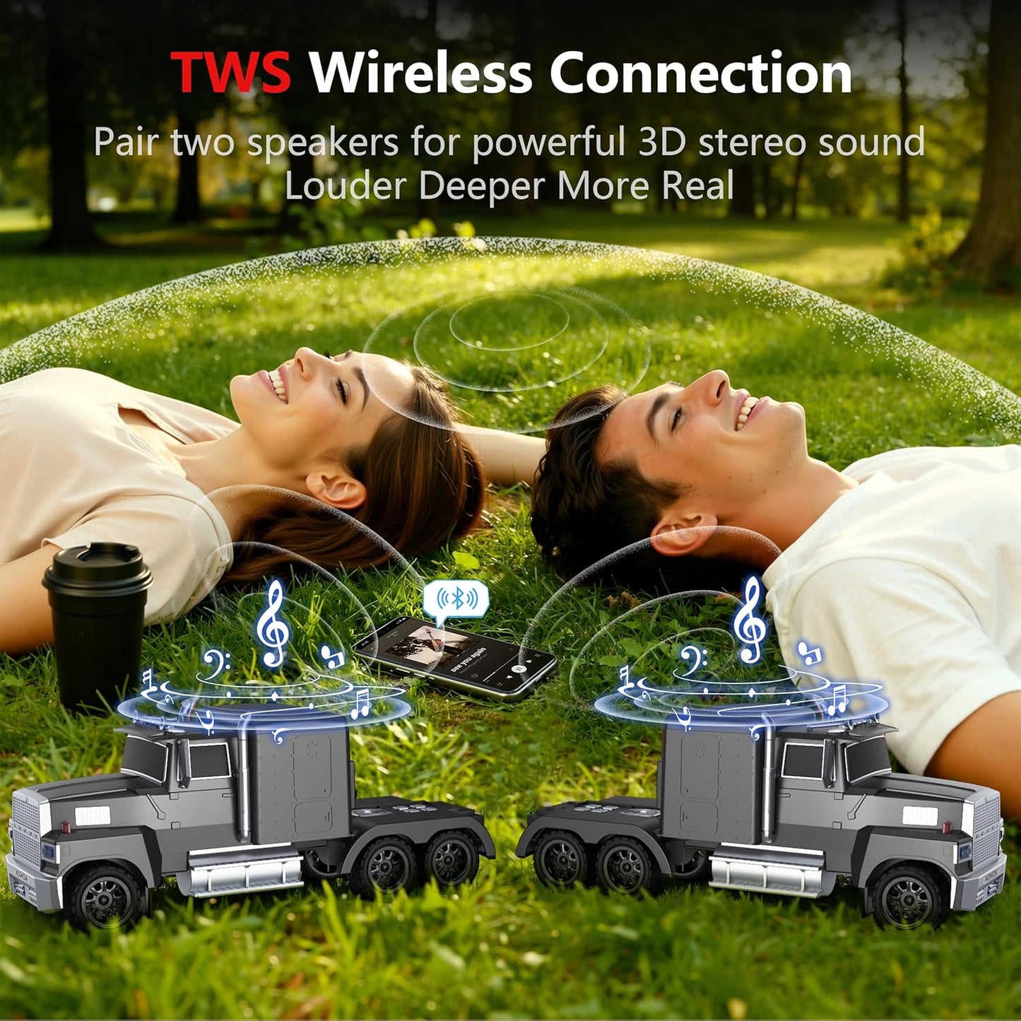 Cybertruck Bluetooth Speaker, Mini Bluetooth Car Speaker with LED Lights, FM Radio, USB TF Card, TWS Stereo Sound, for Dad, Gift Ideas from Daughter or Son, Car Lover Gift