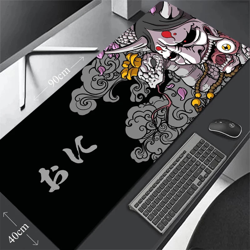 Game Mouse Pad Japanese Samurai Devil Mouse Pad Black Ghost Face Gamer Desk Pad Mouse Pad Carpet Accessories Table Pad
