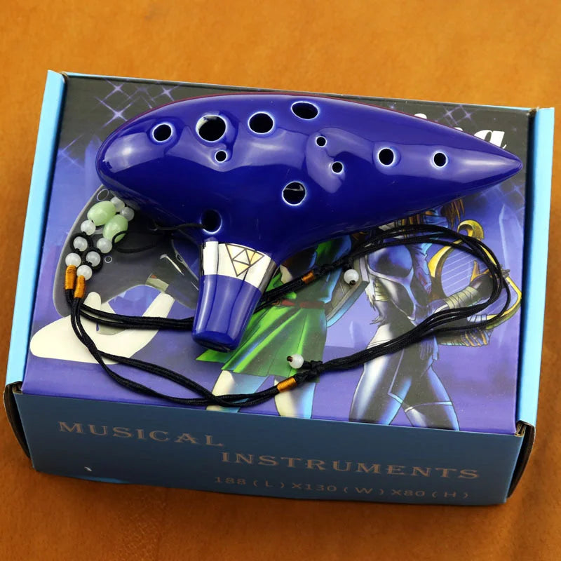 The Legend of Zelda Ocarina of Time 12 Holes Ceramic Alto C Ocarina Flute Blue Inspired Time Musical Instrument Gifts Necklace