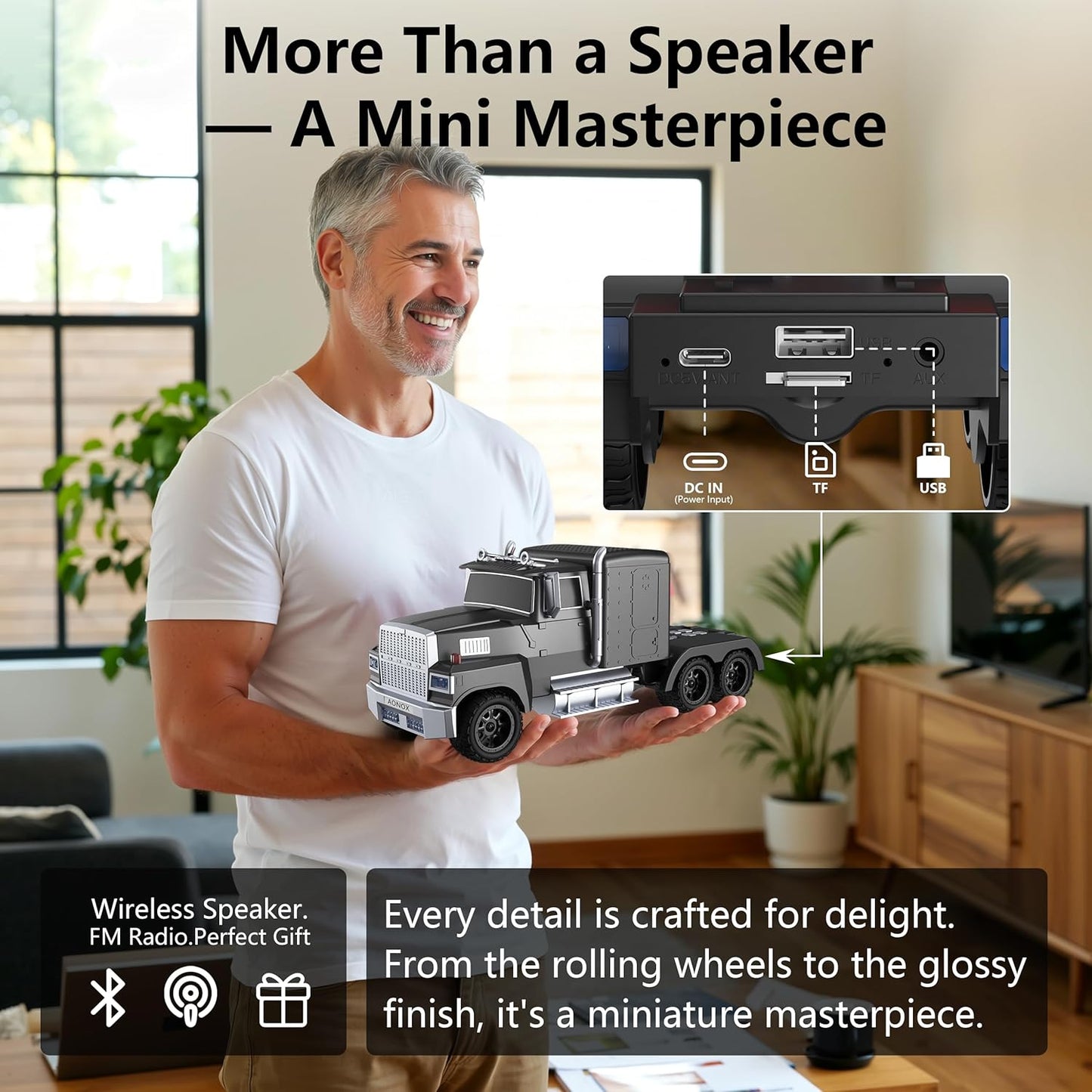 Cybertruck Bluetooth Speaker, Mini Bluetooth Car Speaker with LED Lights, FM Radio, USB TF Card, TWS Stereo Sound, for Dad, Gift Ideas from Daughter or Son, Car Lover Gift