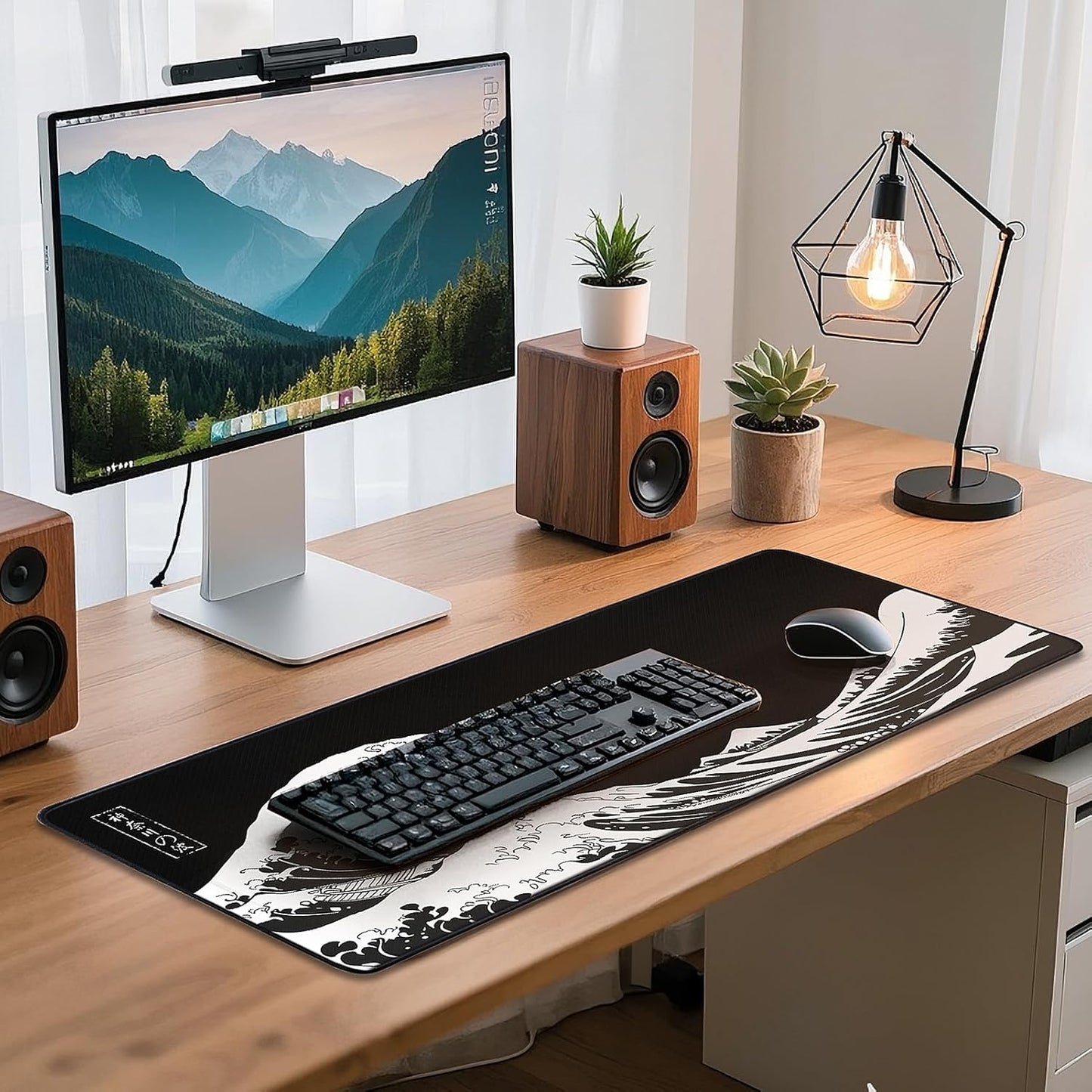 Mouse Pad Gaming - Desk Mat for Keyboard and Mouse - Kanagawa Large Mouse Pad for Desk, Japanese Sea Wave Mousepad (31.5 X 11.8Inch) with Non-Slip Base, Desks Pad Mat for Game, Office and Home