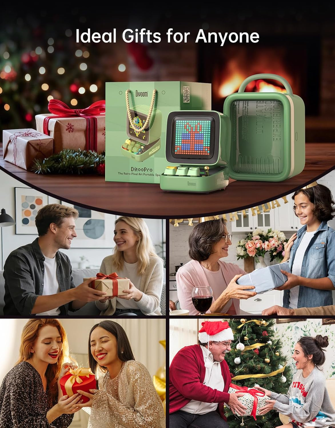 Ditoo Pro Retro Pixel Art Game Bluetooth Speaker with 16X16 LED App Controlled Front Screen (Green)