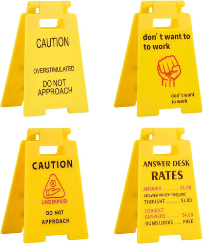 4Pcs Caution Overstimulated Desk Sign, 3D Printed Caution Overstimulated Do Not Approach Signs, Funny Office Warning Sign Desk Decor for Work