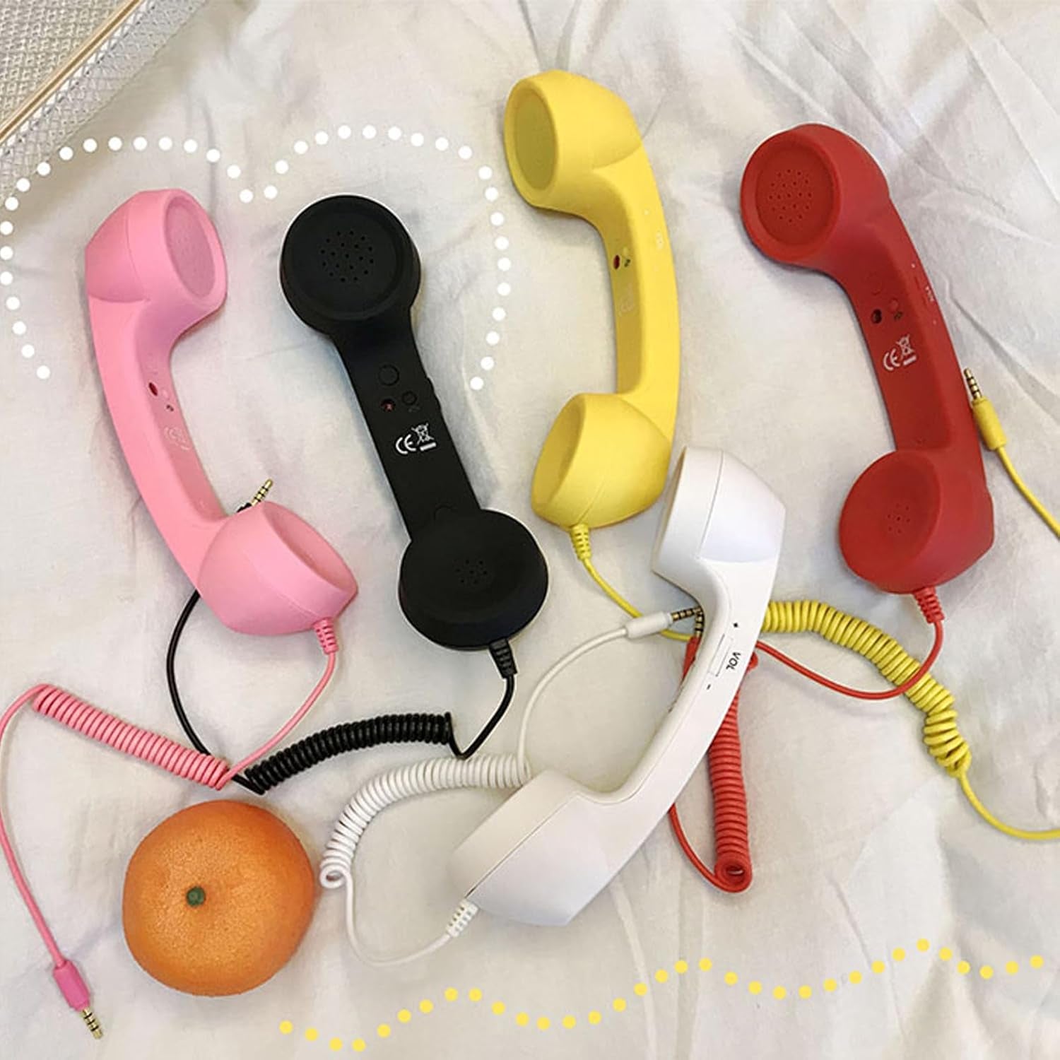 Sunggle Tail Retro Phone Handset for Cell Phone with 3.5Mm Jack, USB-C & Lightning Adapters Wired Vintage Telephone Receiver with Microphone Speaker Answer Button for Smartphones, Tablets & Computers