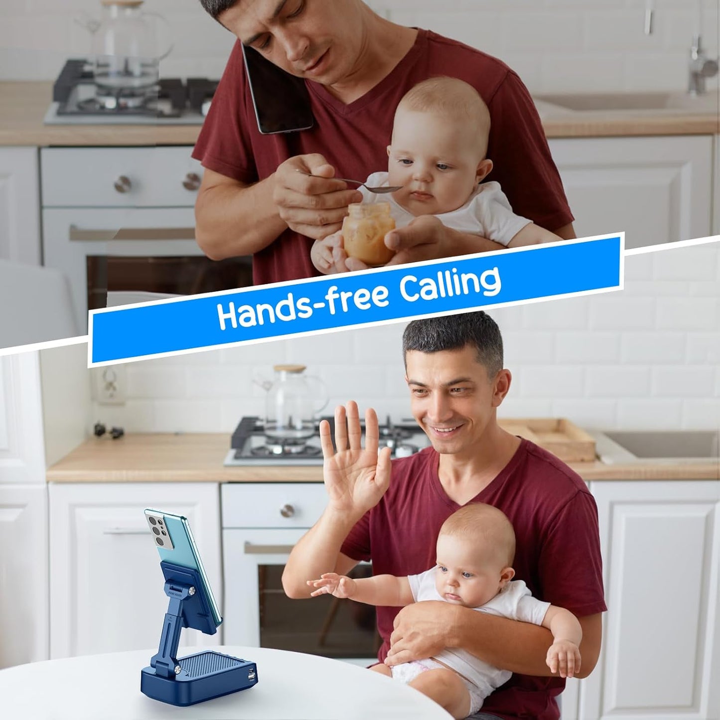 Gifts for Men Women Foldable Cellphone Stand with Bluetooth Speaker and Charging Function 360° Rotatable Phone Stand Birthday Gift Idea for Mom Dad Cool Tech Gifts-Blue