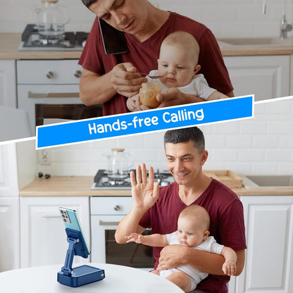Gifts for Men Women Foldable Cellphone Stand with Bluetooth Speaker and Charging Function 360° Rotatable Phone Stand Birthday Gift Idea for Mom Dad Cool Tech Gifts-Blue