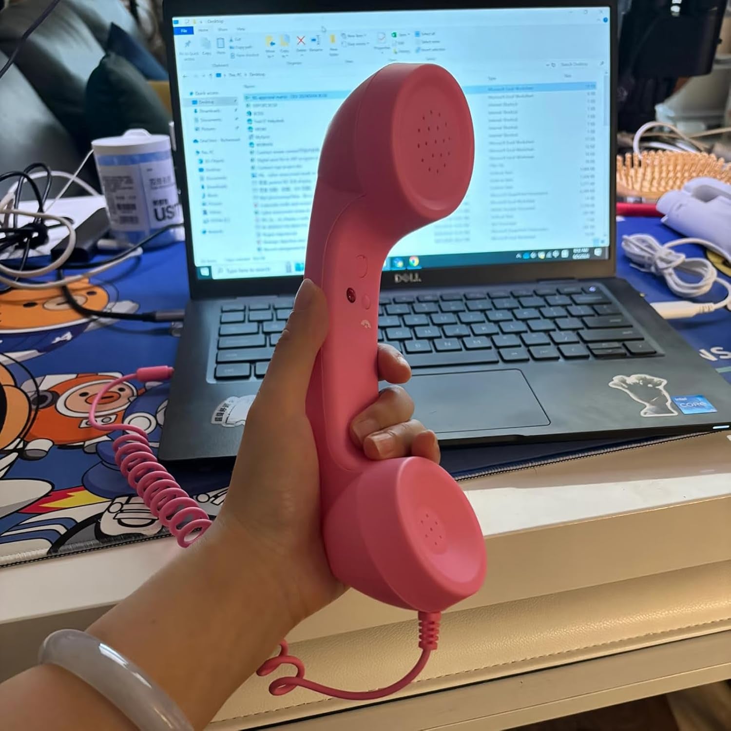 Sunggle Tail Retro Phone Handset for Cell Phone with 3.5Mm Jack, USB-C & Lightning Adapters Wired Vintage Telephone Receiver with Microphone Speaker Answer Button for Smartphones, Tablets & Computers