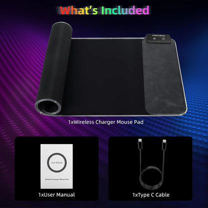 Mouse Pad with Wireless Charging, 15W RGB Gaming Mousepad with 9 Light, LED Large Desk Mat with Waterproof Non-Slip Rubber Base