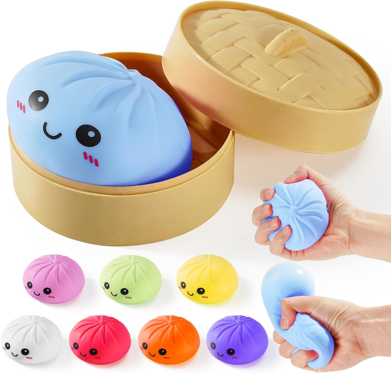 Dumpling Squishy Toys, Giant Dumpling Squishy Mystery Box, Colorful Squishies Dumplings Stress Balls Toy, Stocking Stuffers with Food Steamer Stretchy Desk Toy (Blue)
