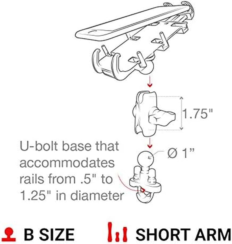 Quick-Grip XL Phone Mount with Handlebar U-Bolt Base, B Size 1" Ball Short Arm, Motorcycle, ATV/UTV & Bike Mount RAM-B-149Z-A-PD4U
