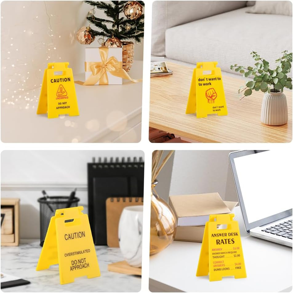 4Pcs Caution Overstimulated Desk Sign, 3D Printed Caution Overstimulated Do Not Approach Signs, Funny Office Warning Sign Desk Decor for Work