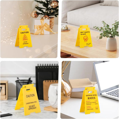 4Pcs Caution Overstimulated Desk Sign, 3D Printed Caution Overstimulated Do Not Approach Signs, Funny Office Warning Sign Desk Decor for Work