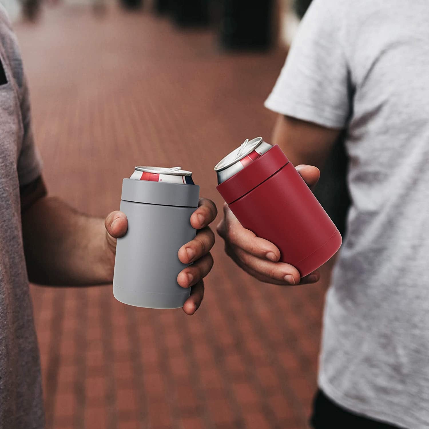 Stainless Steel 12Oz Vacuum Insulated Cooler and Bottle Chiller | Double Wall Can and Bottle Cooler | Copper Plated Metal Chiller | Crimson Red