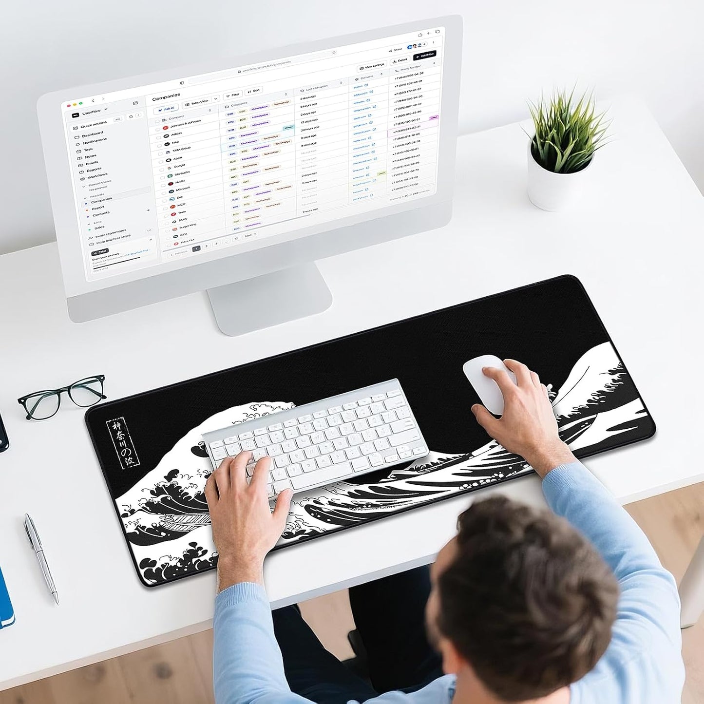 Mouse Pad Gaming - Desk Mat for Keyboard and Mouse - Kanagawa Large Mouse Pad for Desk, Japanese Sea Wave Mousepad (31.5 X 11.8Inch) with Non-Slip Base, Desks Pad Mat for Game, Office and Home