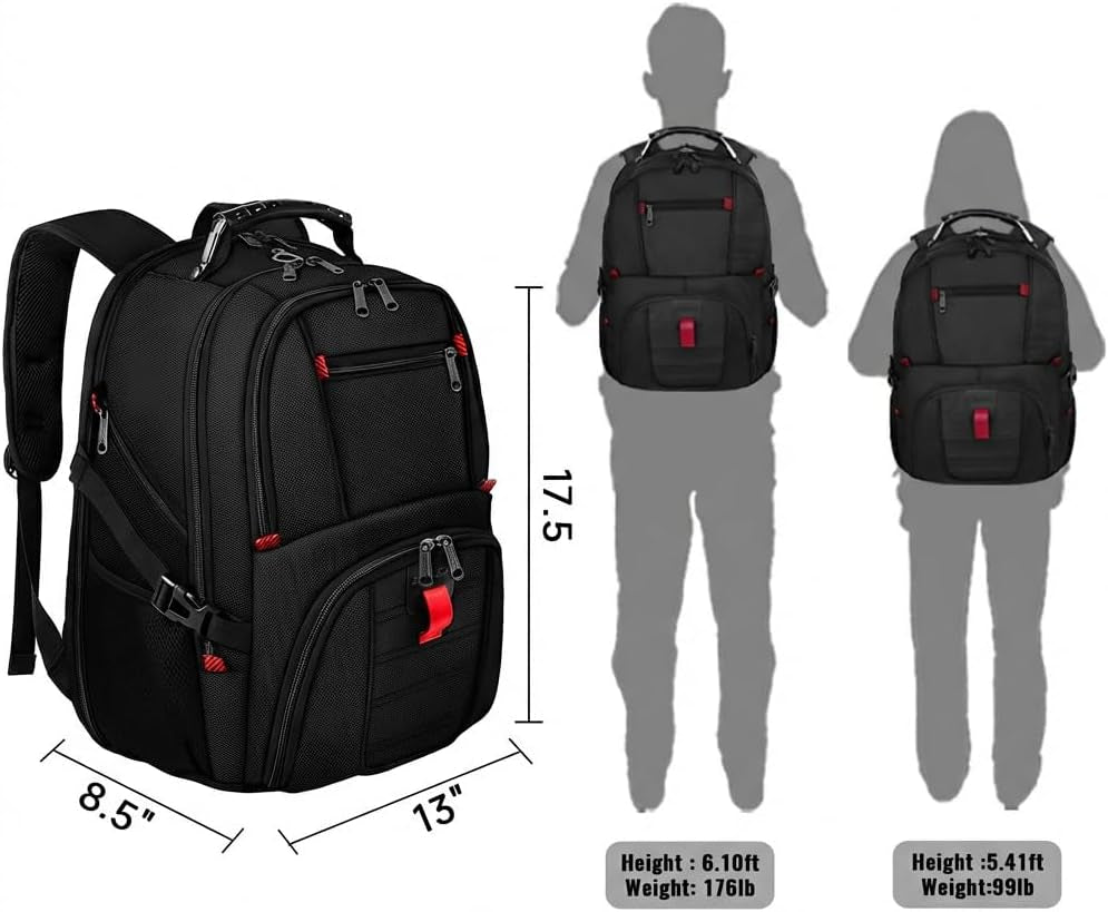 Large Laptop Backpack for Men, Heavy Duty Travel Backpack Carry on Flight Approved, 17 Inch College Work Bookbag, Water Resistant Business Backpack for Men Women, Mochilas Para Hombres