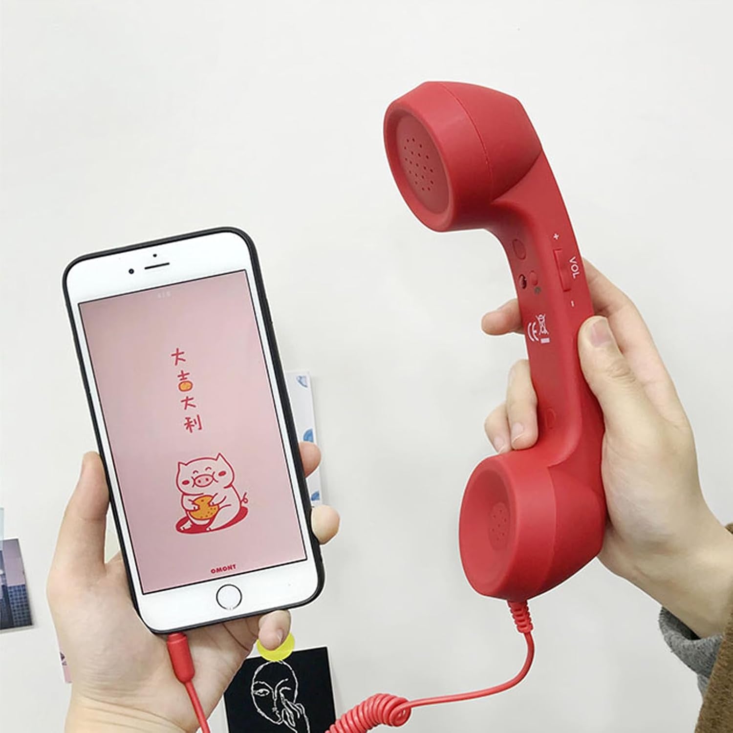 Sunggle Tail Retro Phone Handset for Cell Phone with 3.5Mm Jack, USB-C & Lightning Adapters Wired Vintage Telephone Receiver with Microphone Speaker Answer Button for Smartphones, Tablets & Computers