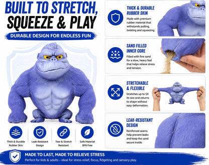Stretchy Gorilla Fidget Toy, 5X Stretch Blue Gorilla Squeeze Toy, Sand Filled Squishy Stress Relief Toy for Kids & Adults, Fun Desk Toy, Ages 3+