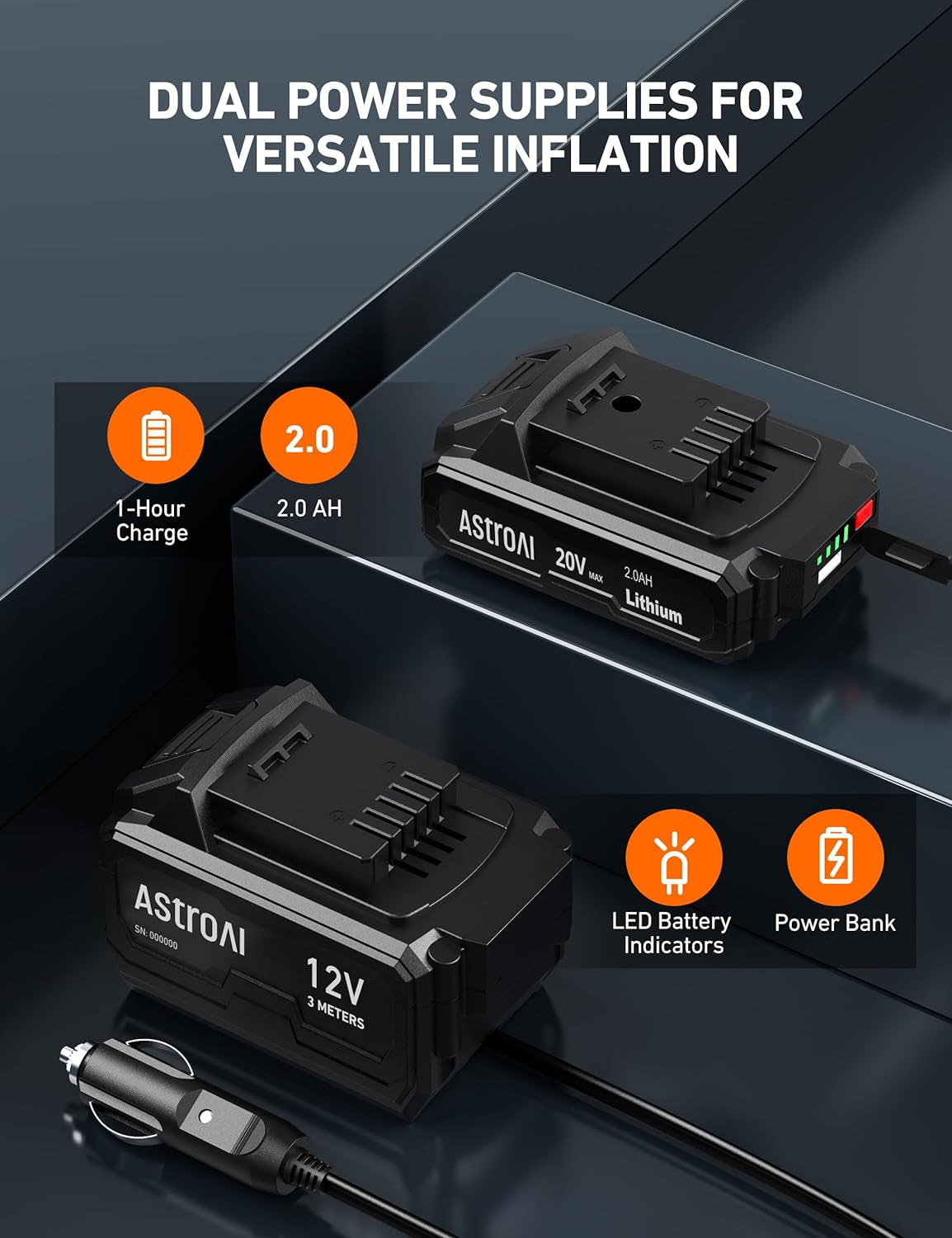 C2 Cordless Tire Inflator Air Compressor 20V Rechargeable Battery Powered 160PSI Portable Handheld Air Pump with 12V Car Power Adapter Digital Pressure Gauge for Cars Motorcycles Gift Blue